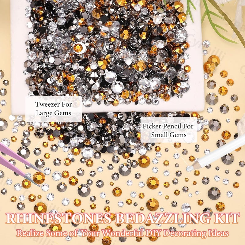 Cynailli 15000 Pcs Resin Rhinestones for Crafts, Black Silver Gold Flatback Resin Rhinestones for Bedazzling Gems 2/3/4/5/6mm Flatback Gems Jewels for DIY Mugs Tumblers Bottles Clothing Shoes Nail Art - Image 4